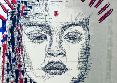Toile en 100x100cm. Acrylique et posca