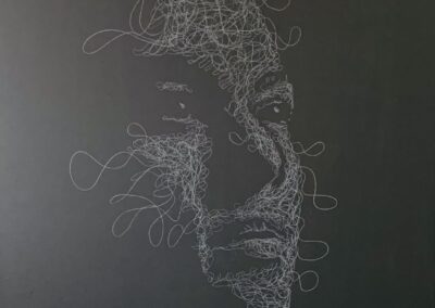 Toile en 100x100cm. Technique polychromos.