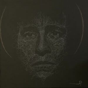 Toile en 100x100cm. Technique polychromos.
